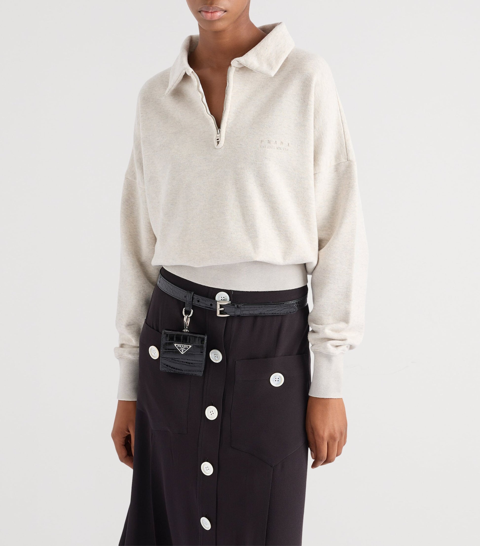 Neutral Cotton Half-Zip Sweatshirt