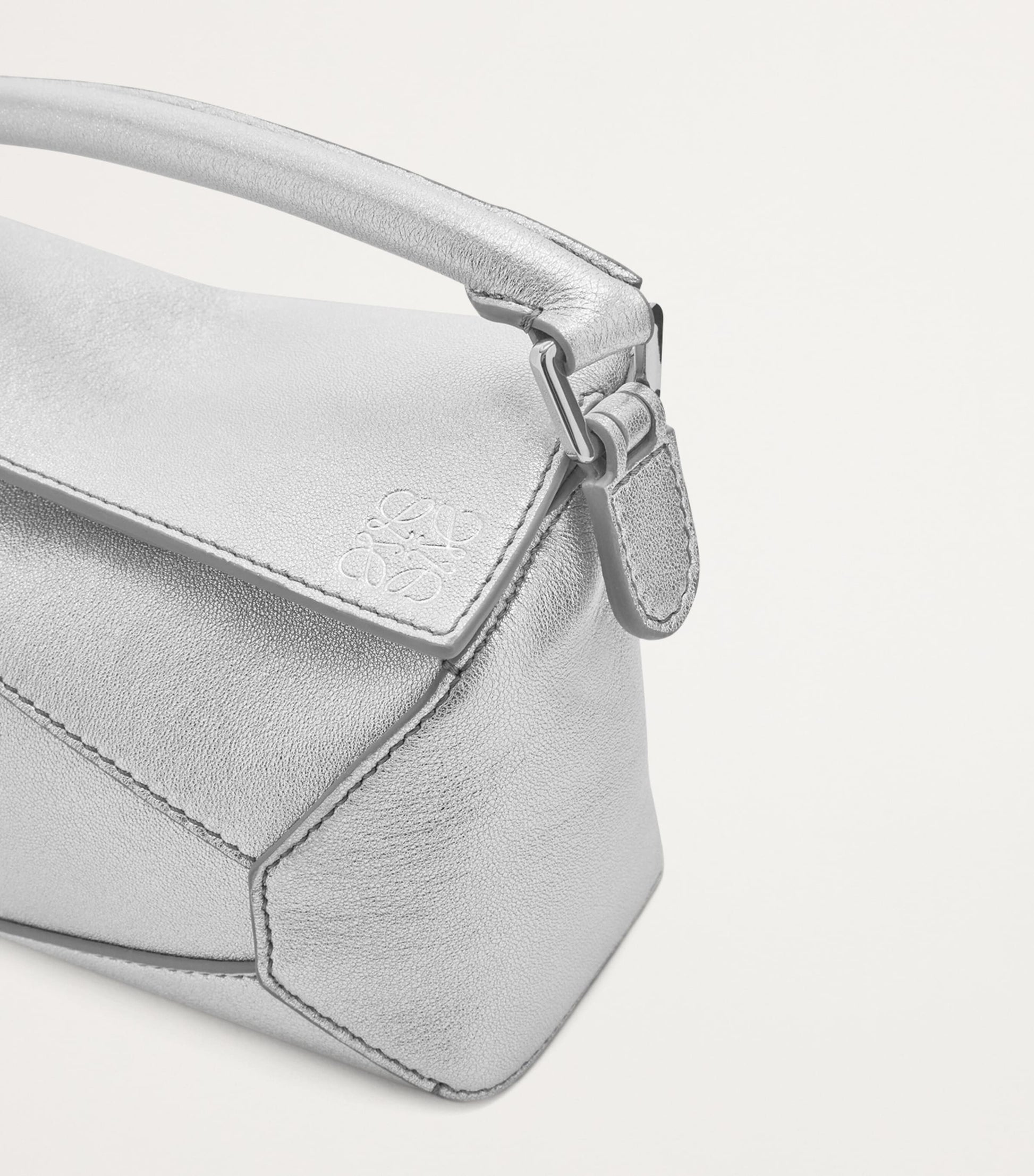 LOEWE Silver Mini Leather Puzzle Edge Top-Handle Bag