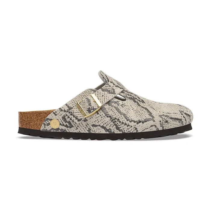 Birkenstock Kadın Süet Terlik Sabot Boston Rivet Logo Suede Leather Snake