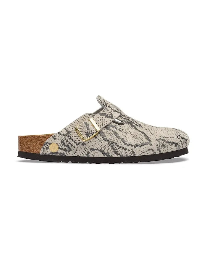 Birkenstock Kadın Süet Terlik Sabot Boston Rivet Logo Suede Leather Snake