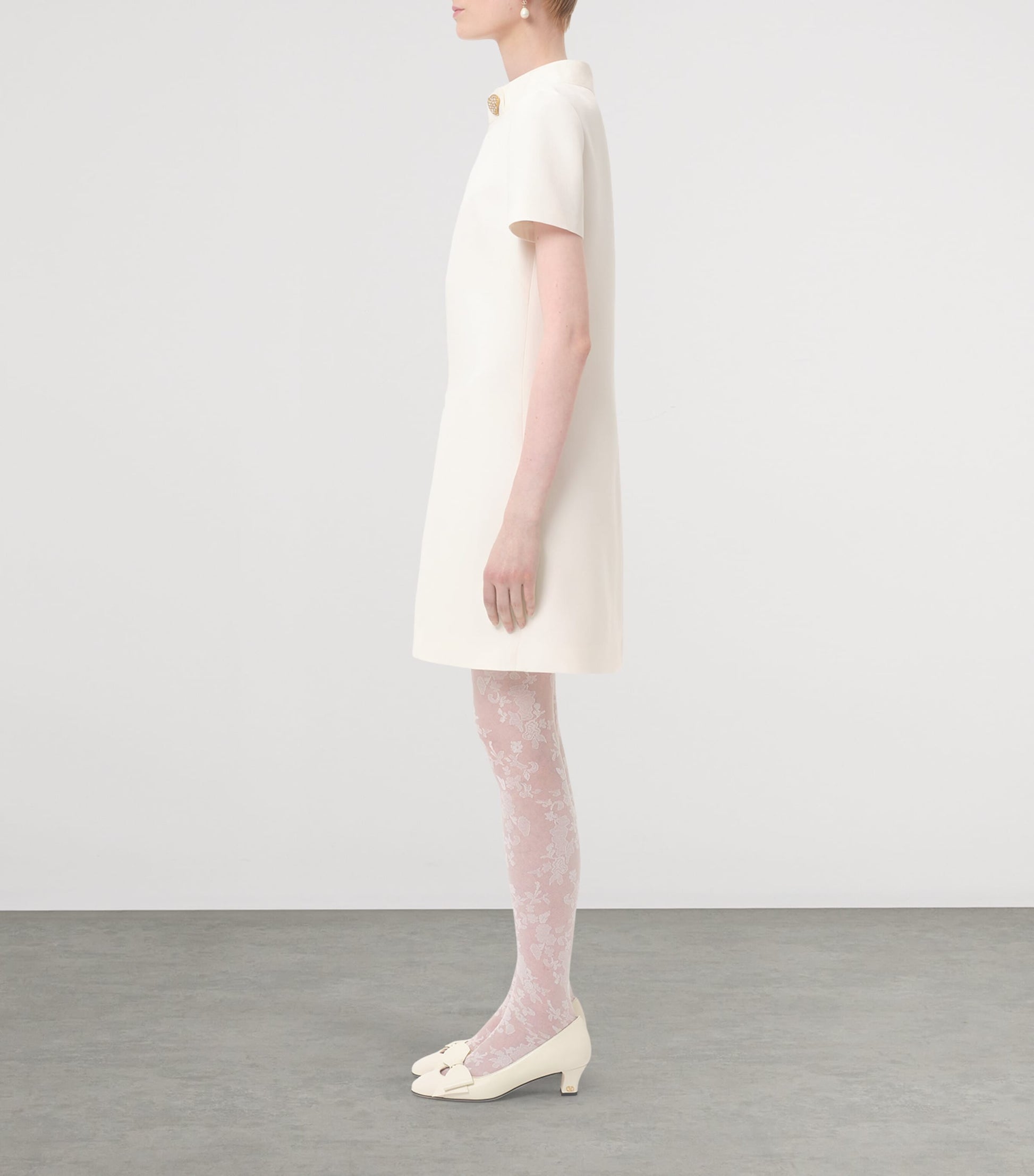 Valentino Ivory Wool-Silk Embellished Mini Dress