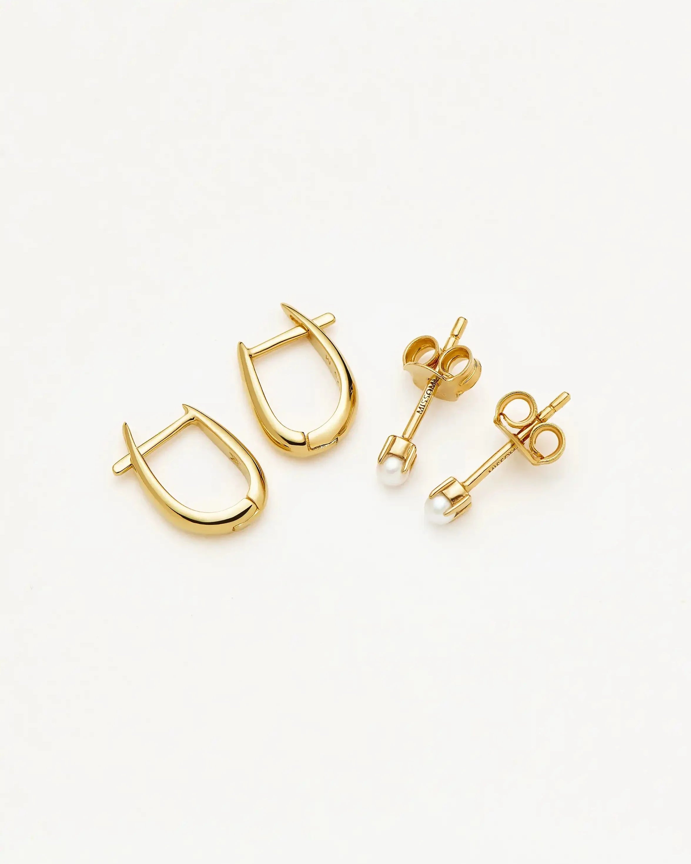 Classic Pearl Studs & Claw Huggies Set | 18ct Gold Vermeil/Pearl Earrings Missoma 