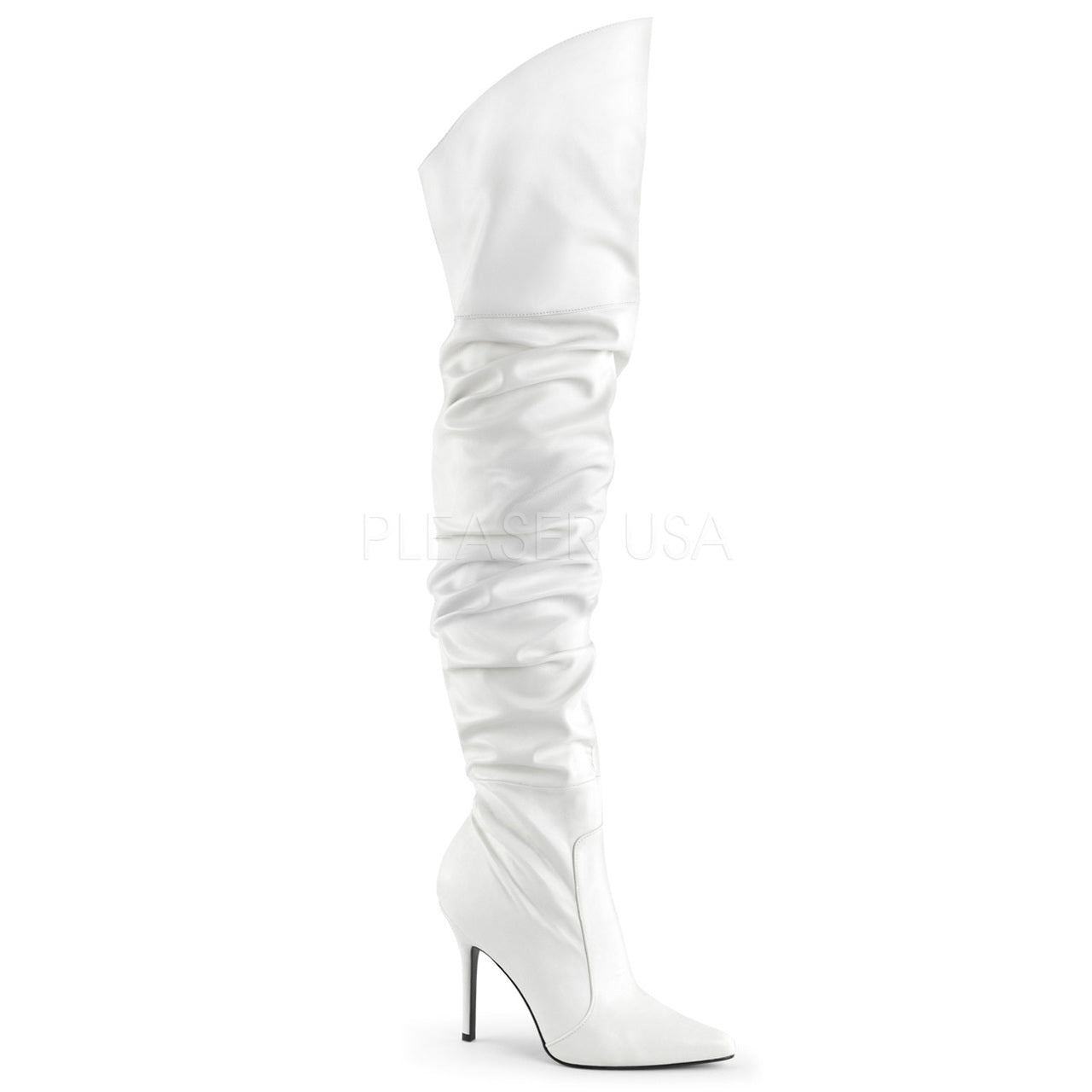 4" Heel White Faux Leather Pointed Boots*