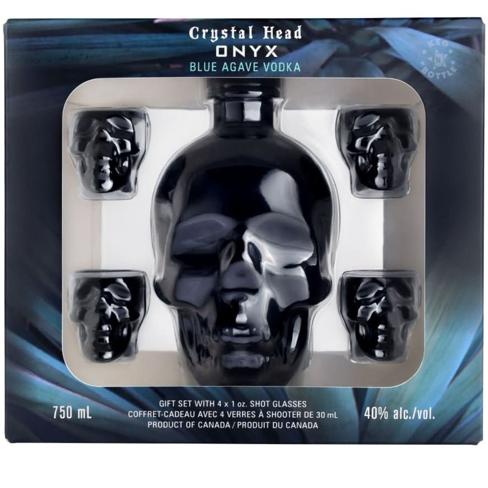 Crystal Head Onyx Vodka Gift Set with 4 Shot Glasses (750 ml)