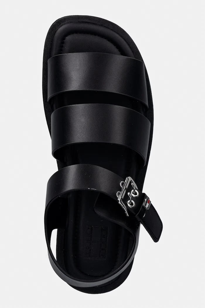 Tommy Jeans kadın deri sandalet TJW STRAPS LEATHER MAX SANDAL