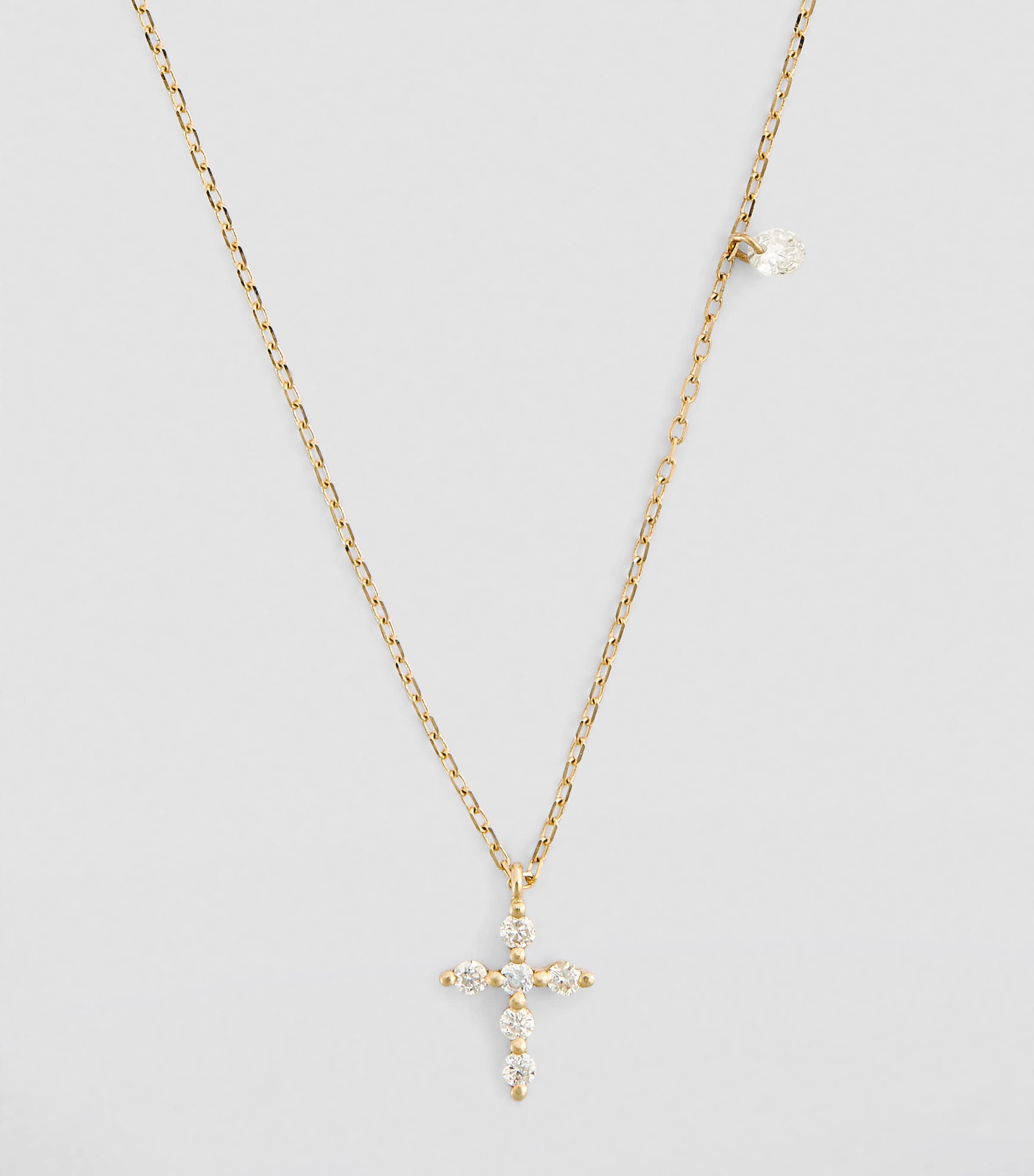 Persée Yellow Gold and Diamond Symbols Cross Necklace