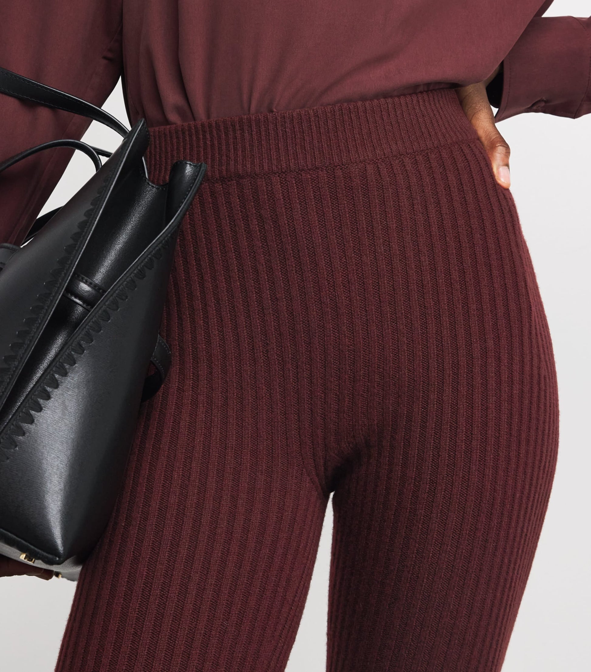 Red Wool-Blend Rib-Knit Leggings