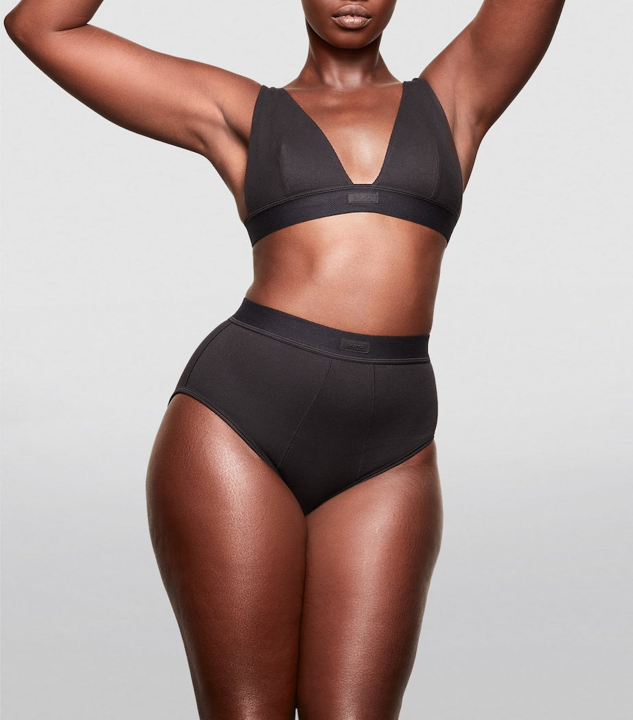 Skims Black Cotton-Blend Plunge Bralette
