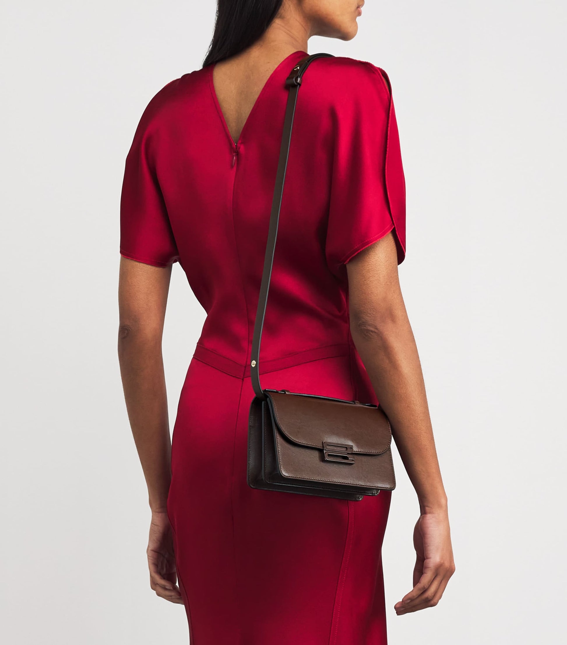 Victoria Beckham Brown Mini Leather Dorian Top-Handle Bag