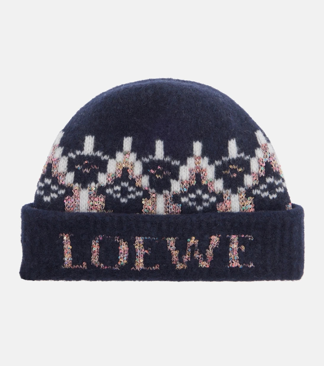 Loewe - قبعة صغيرة من مزيج الصوف بنمط فير آيل ومزينة بالترتر