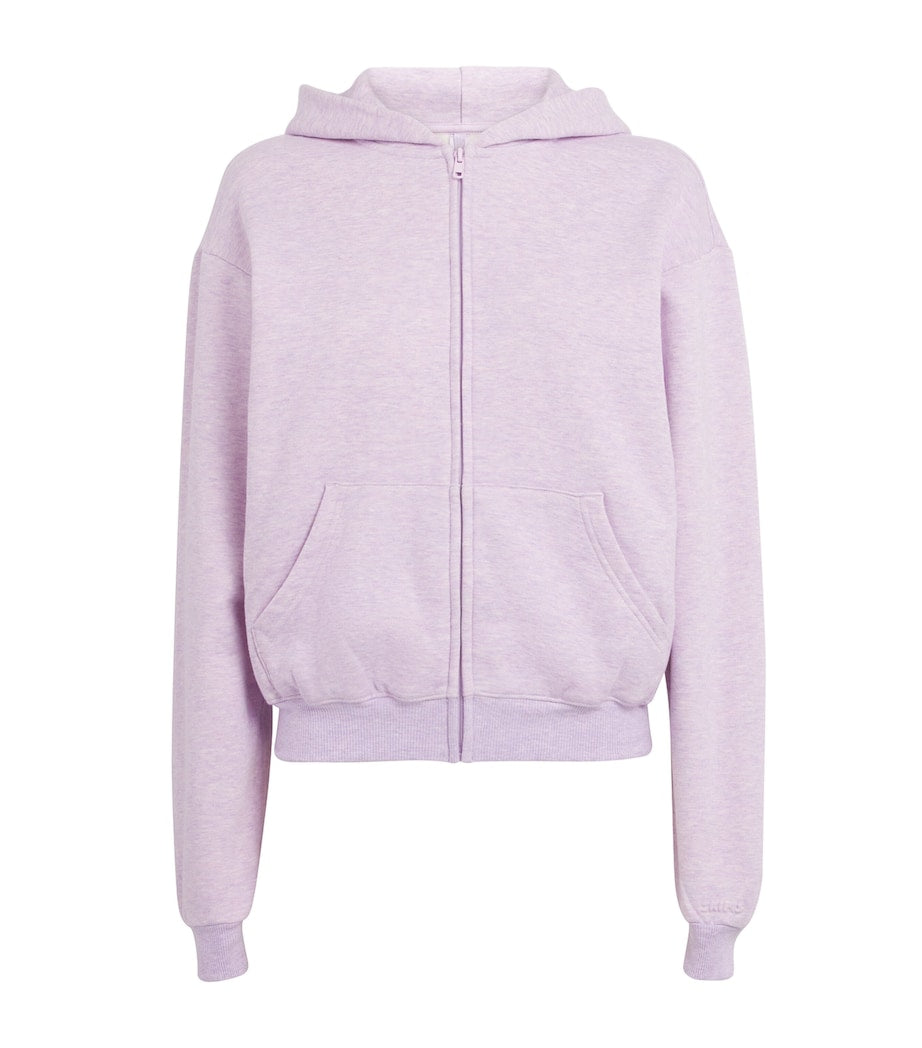 Purple Cotton-Blend Fleece Zip-Up Hoodie