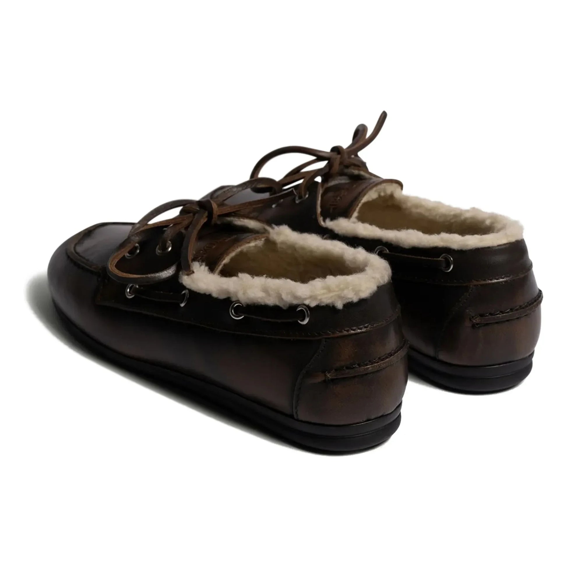 Posa - Leather and Fur Boat Shoes | Coffee