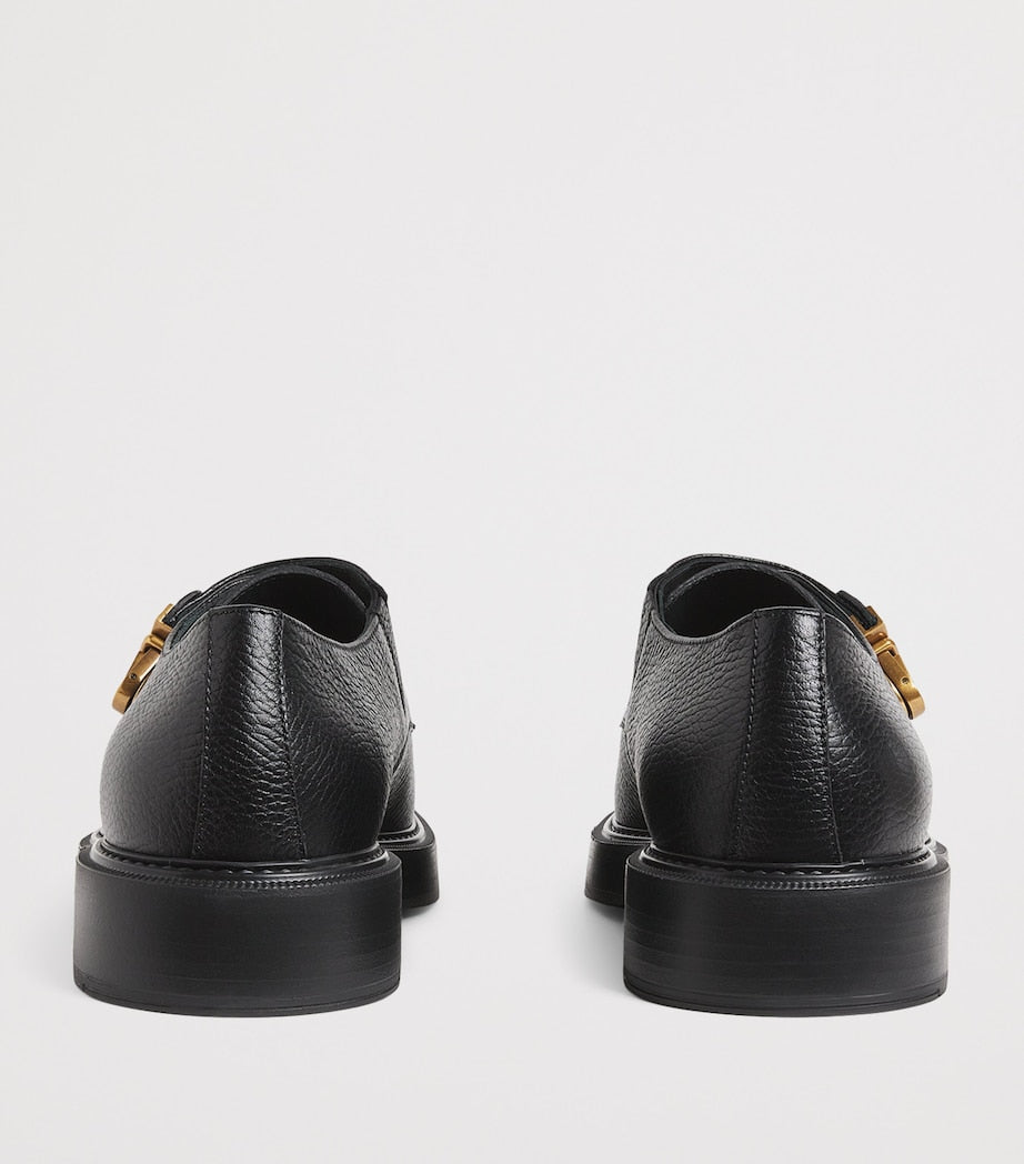 Pebbled Leather Monk-Strap Shoes