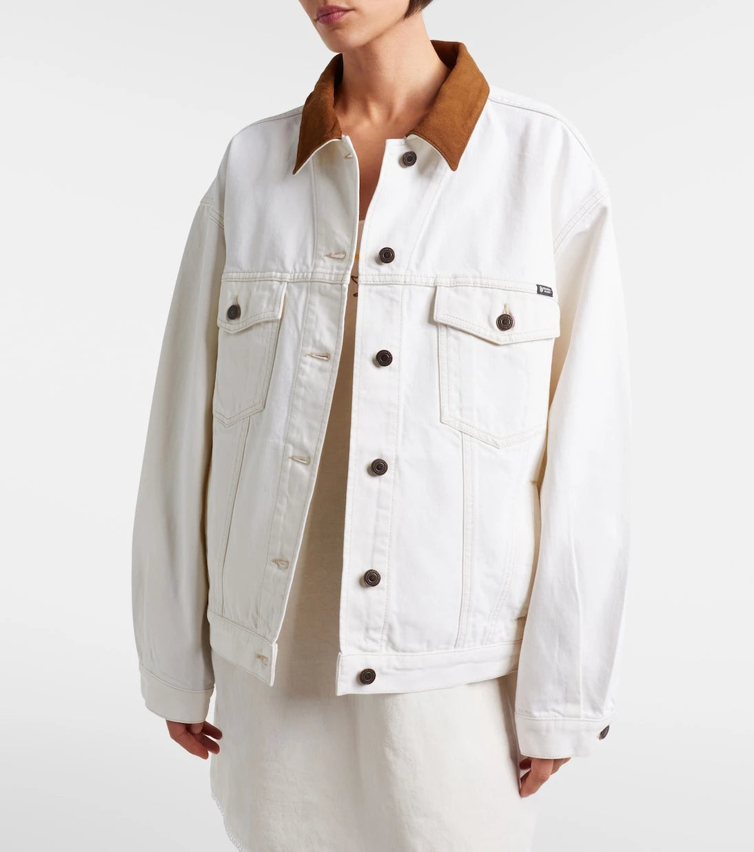 Prada - Suede-trimmed denim jacket