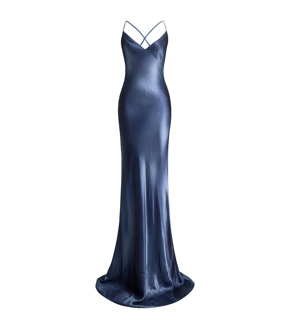Blue Satin Maxi Dress