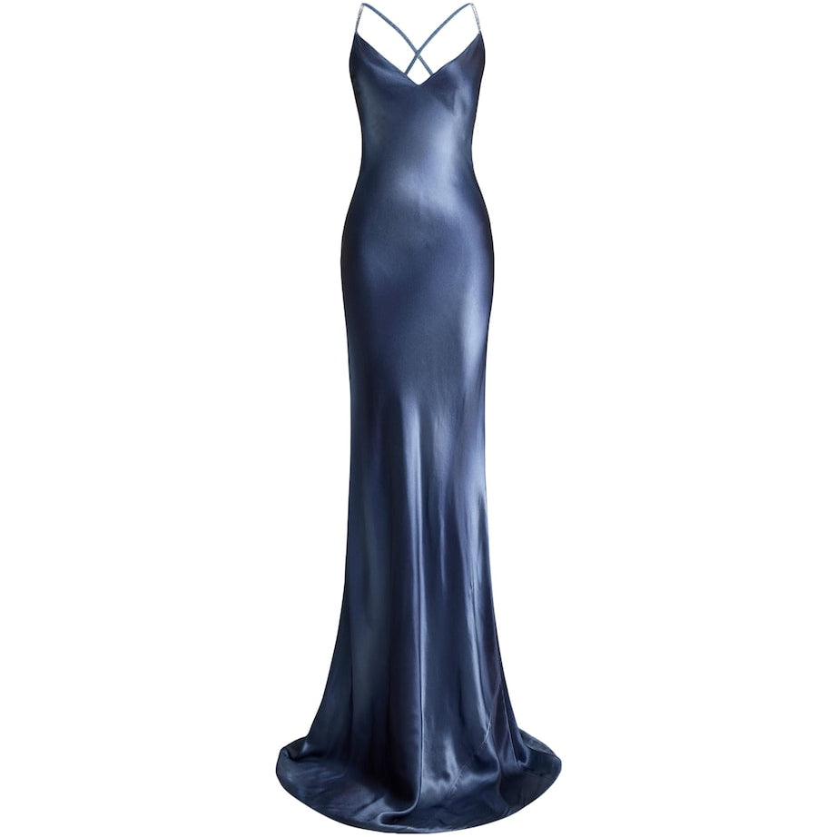 Blue Satin Maxi Dress