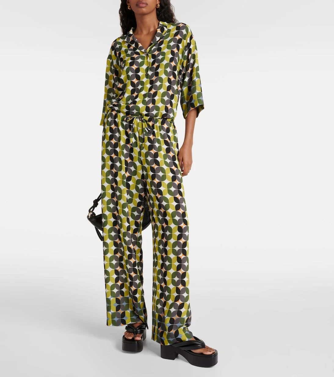 Dries Van Noten - Printed high-rise crêpe wide-leg pants