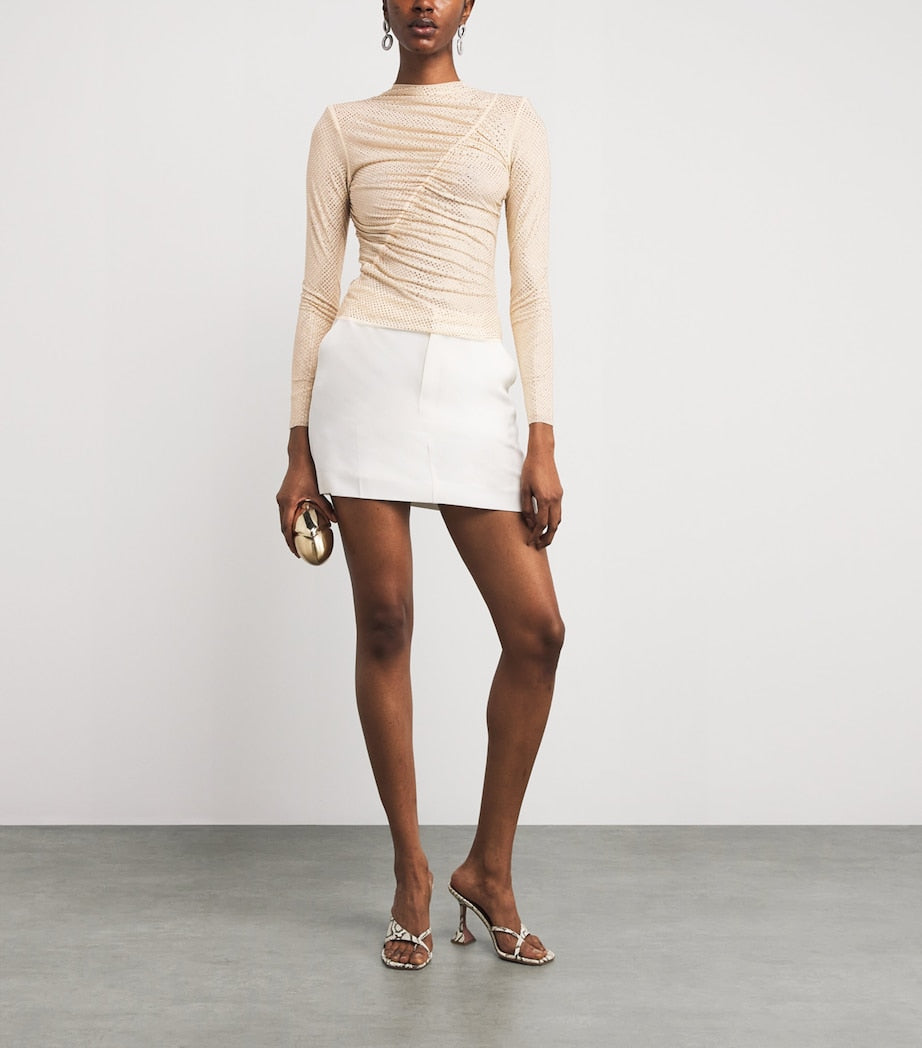 Self-Portrait Beige Embellished Gathered Top