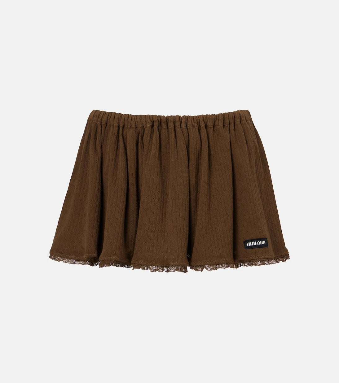 Miu Miu - Lace-trimmed pointelle cotton miniskirt