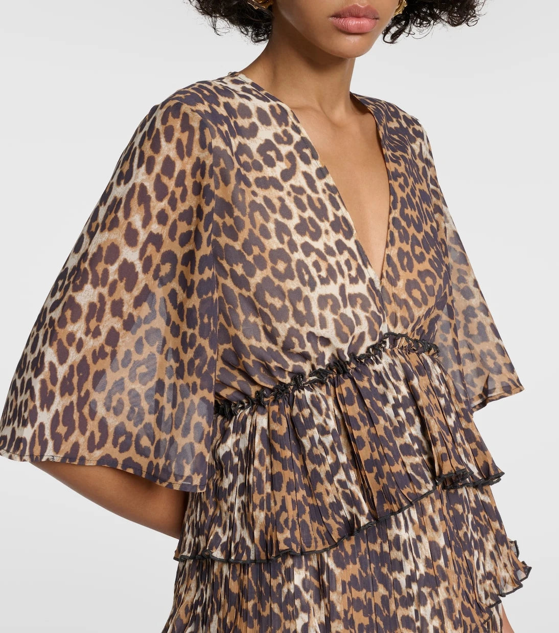 Ganni - Leopard-print tiered georgette blouse