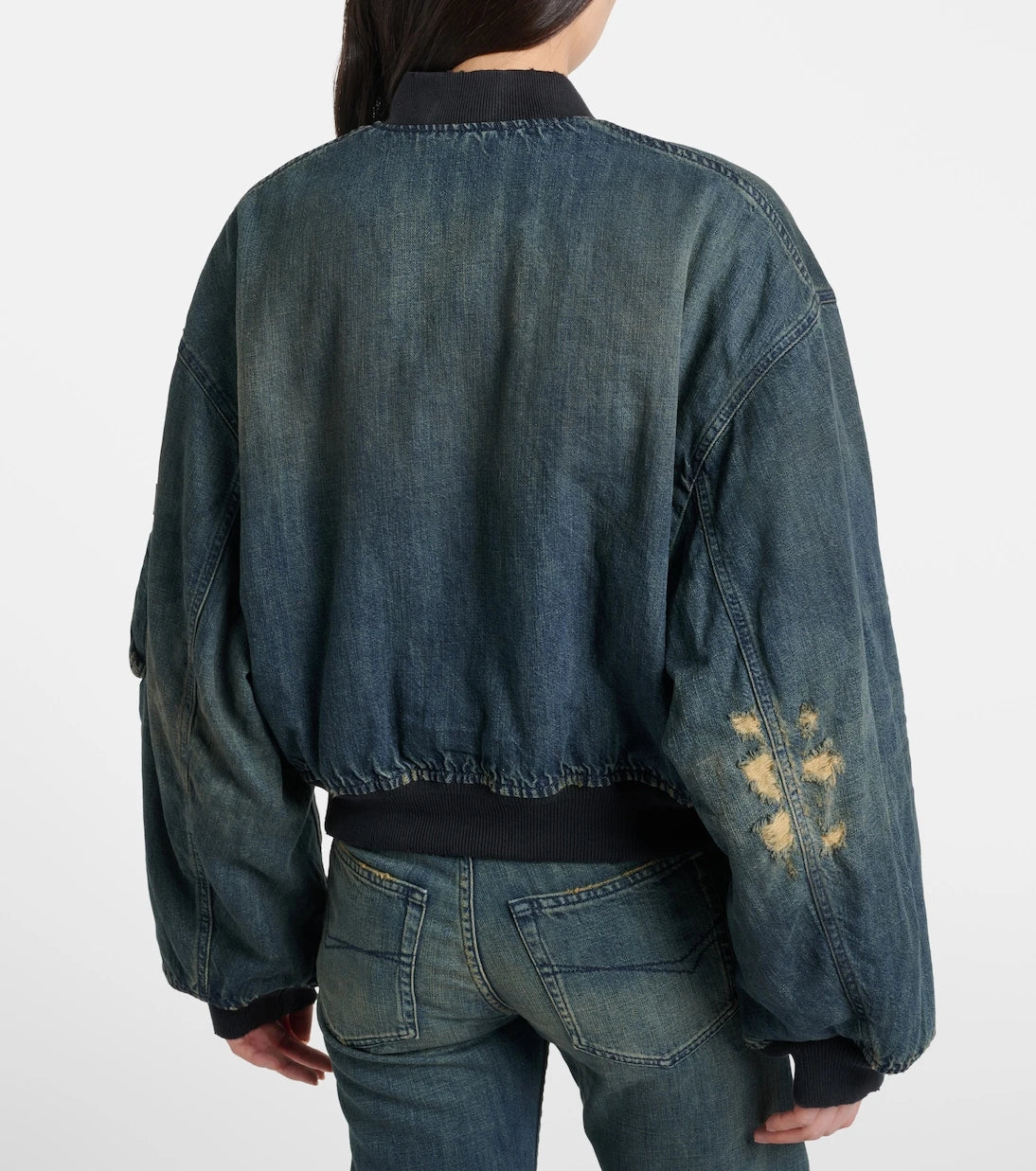 Balenciaga - Distressed denim bomber jacket