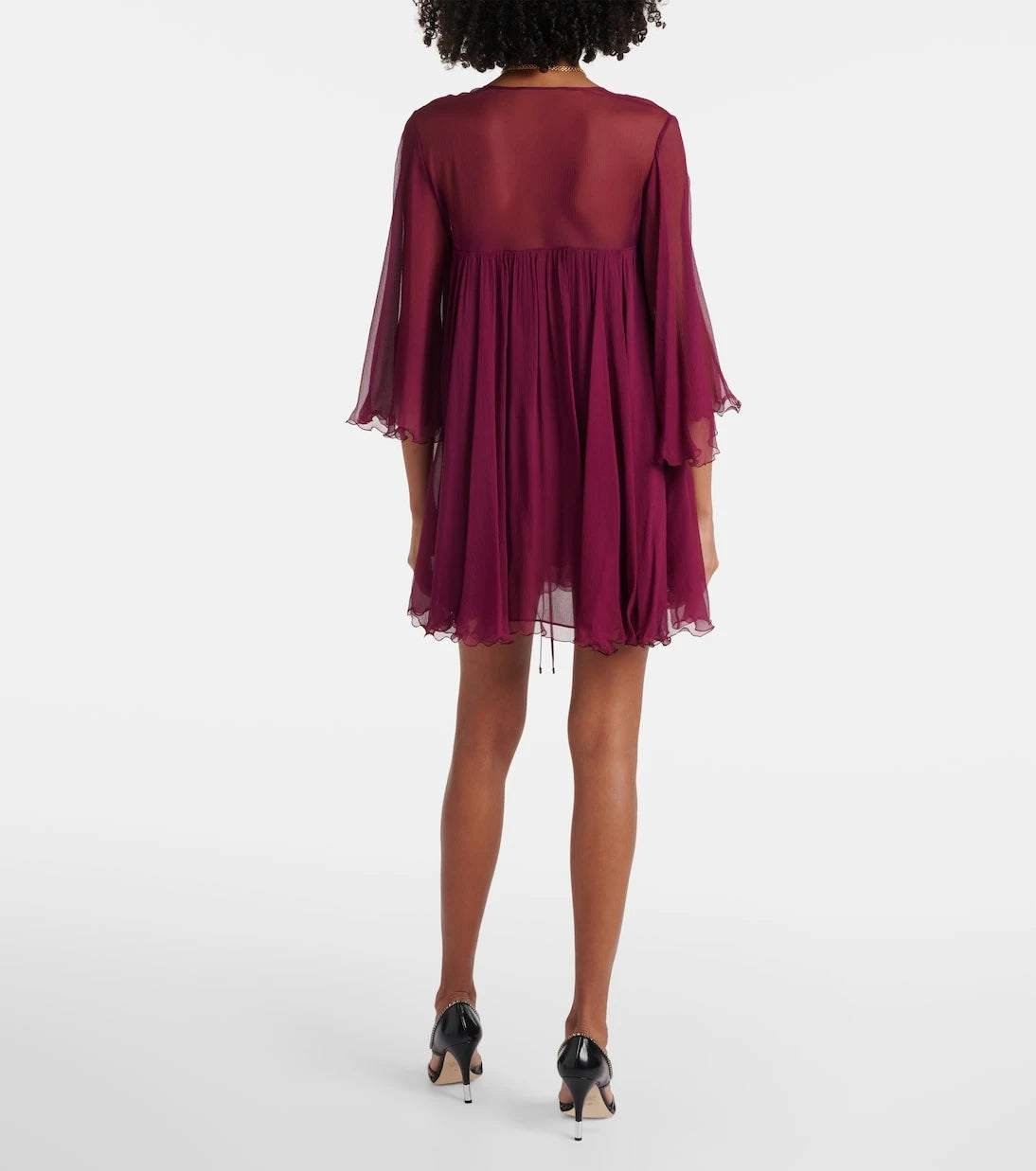 Chloé - Şeffaf büzgülü ipek mini elbise