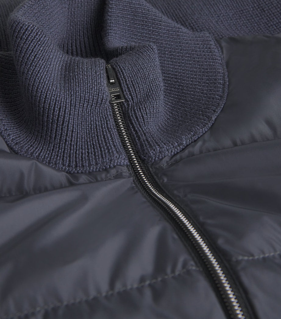 Grey Down Wool-Blend Hybrid Puffer Jacket