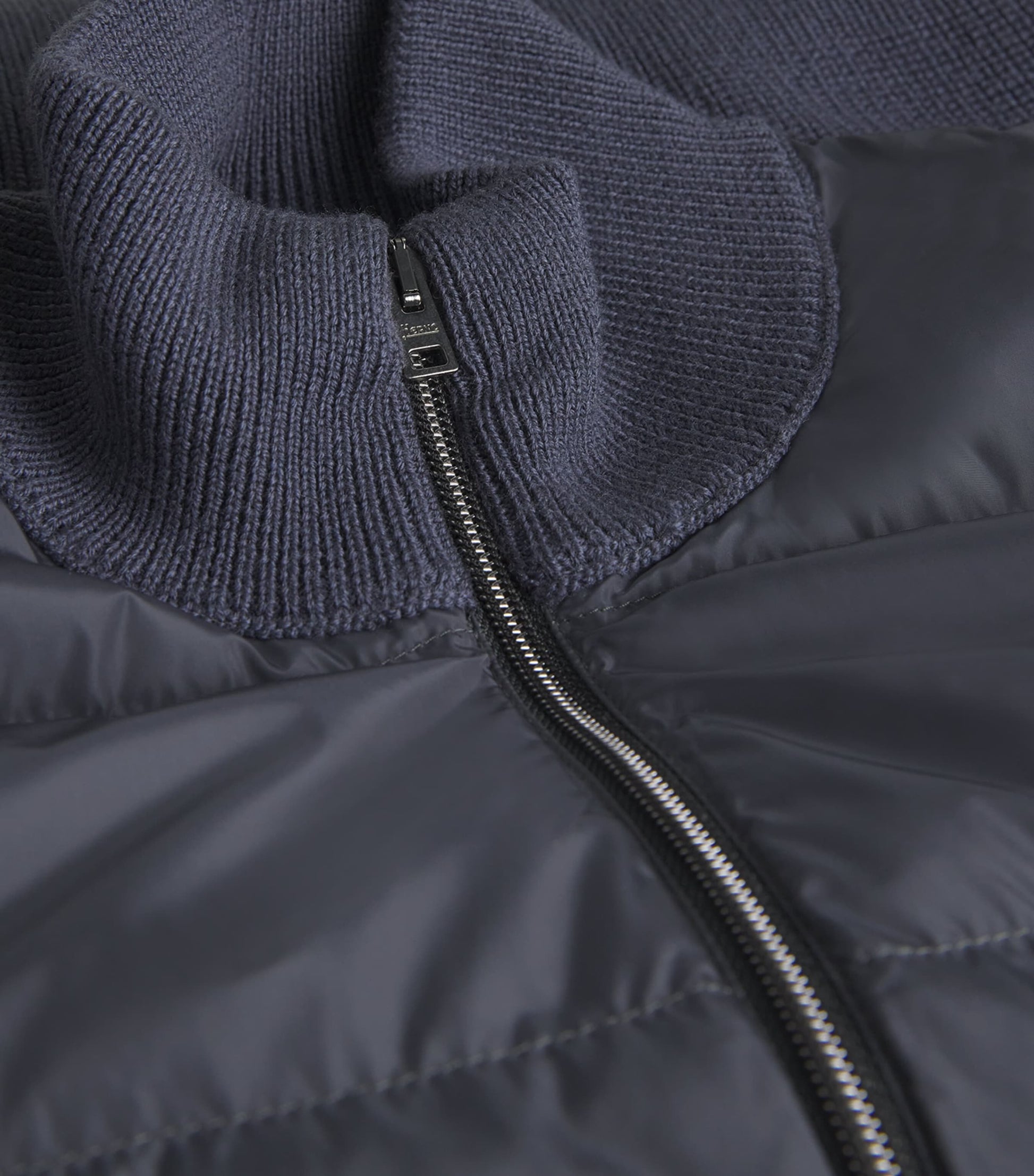 Grey Down Wool-Blend Hybrid Puffer Jacket