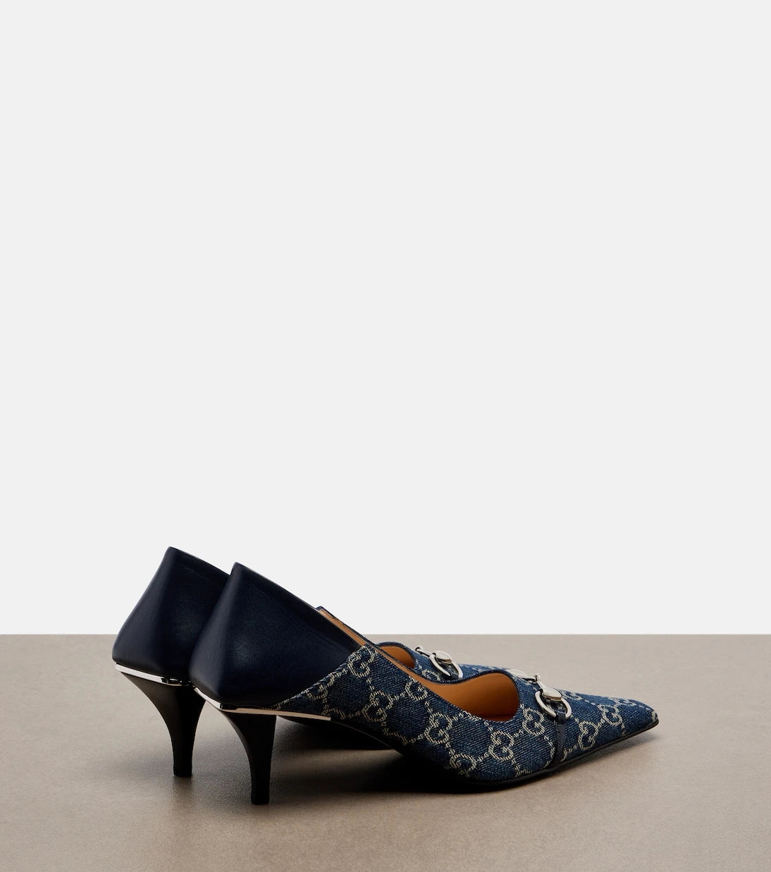 Gucci - Vittoria leather-trimmed denim pumps