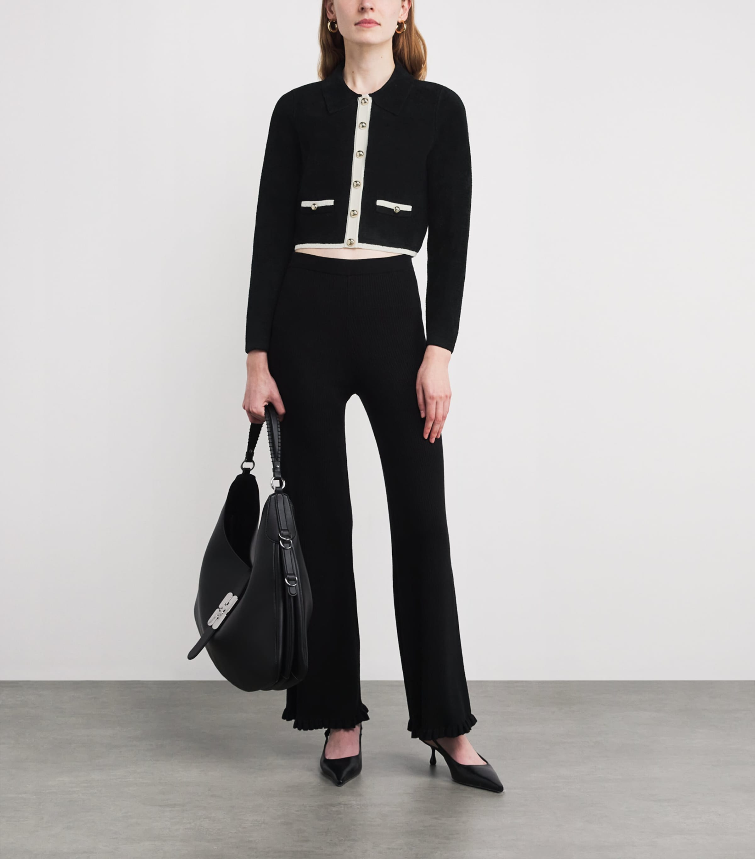 Velvet Two-Tone Cardigan BLACK