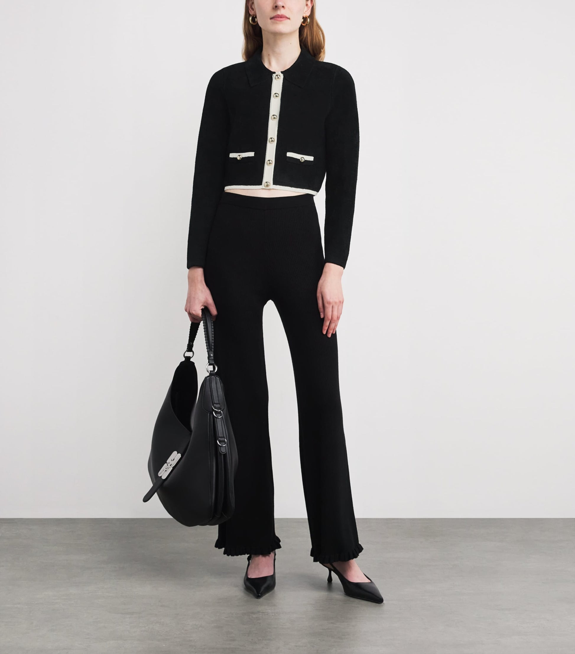 Velvet Two-Tone Cardigan BLACK