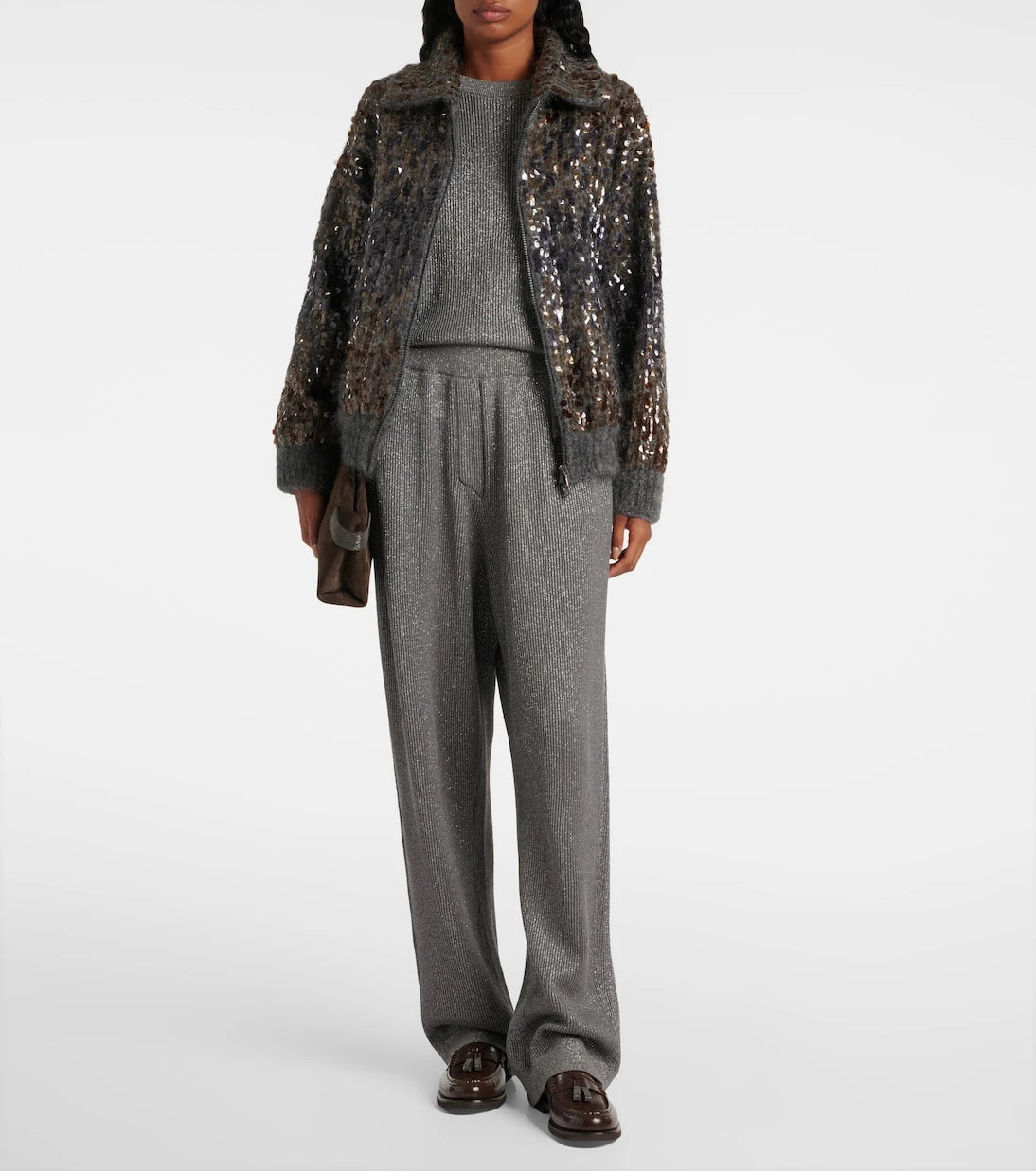Brunello Cucinelli - Cotton-blend lamé wide-leg pants