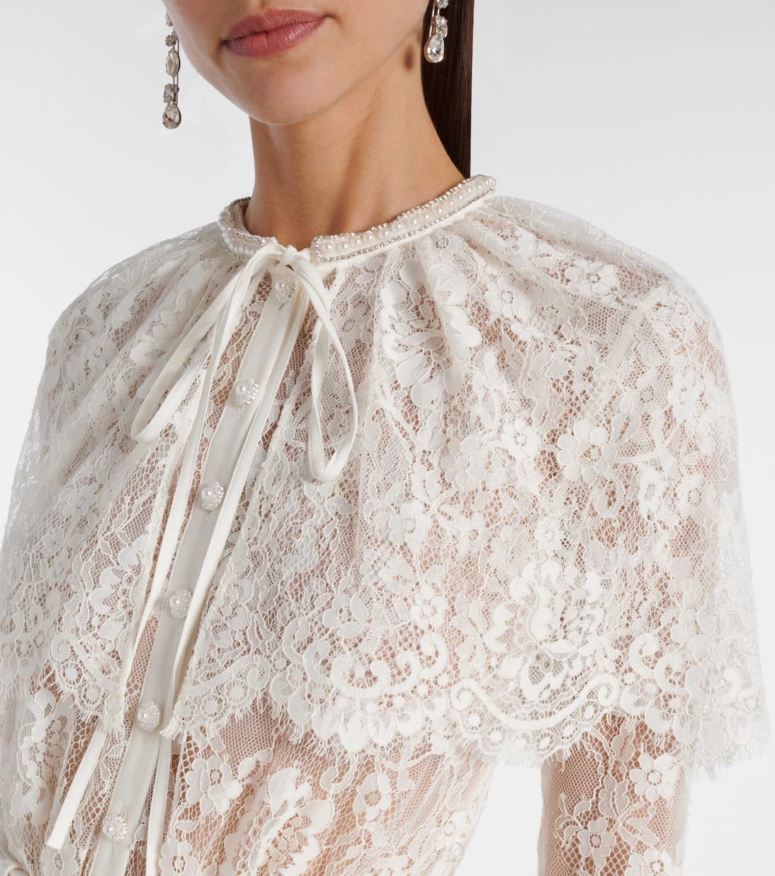 Self-Portrait - Caped lace and satin maxi dress