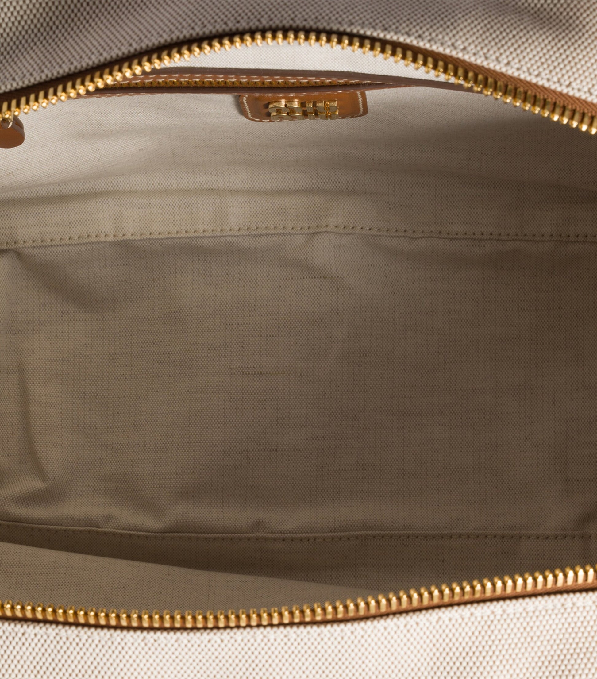 Neutral Leather-Canvas Beau Top-Handle Bag