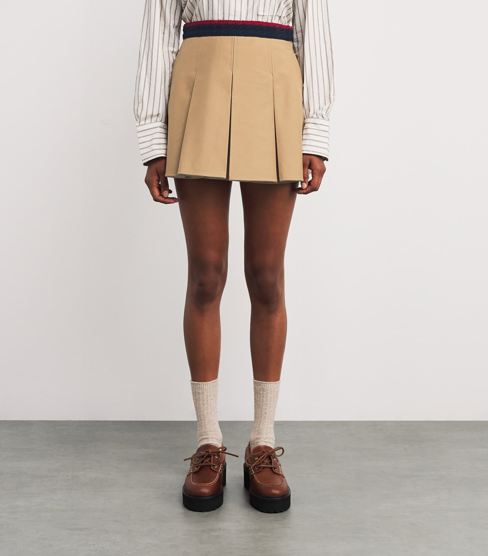 Stretch-Cotton Pleated Mini Skirt
