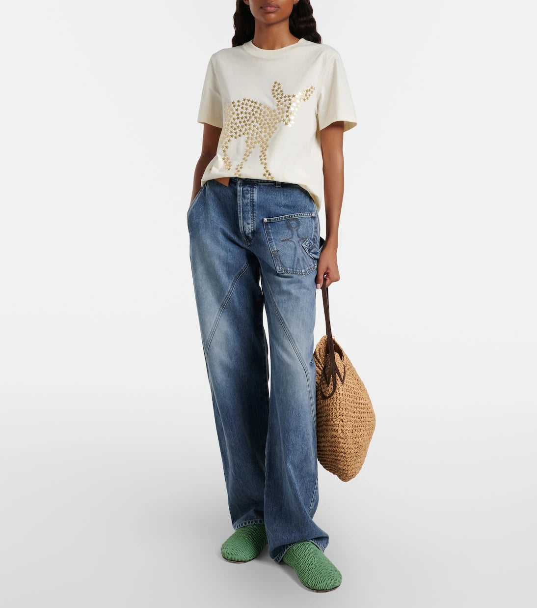 JW Anderson - Bulb XL leather-trimmed raffia shoulder bag