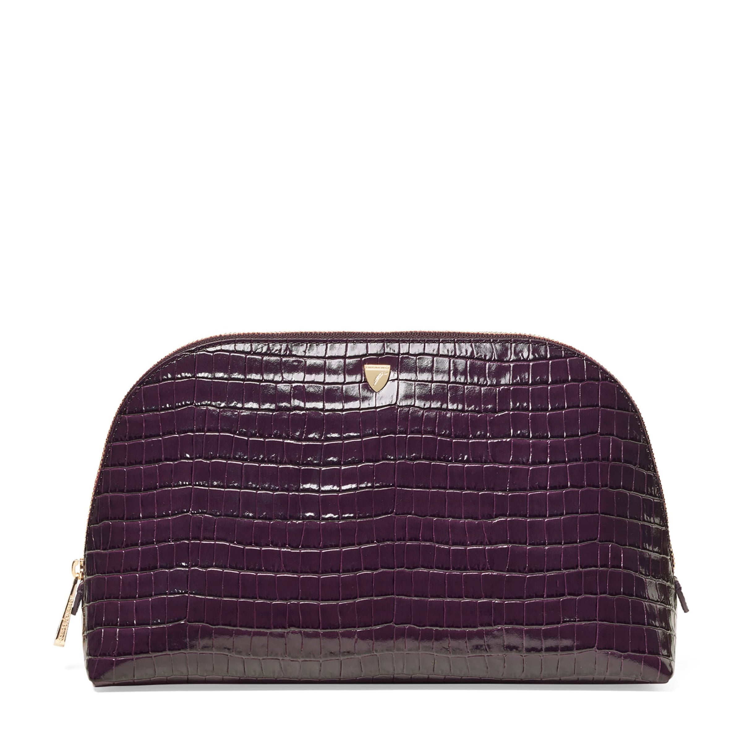 Large Leather Croc-Embossed Cosmetic Case