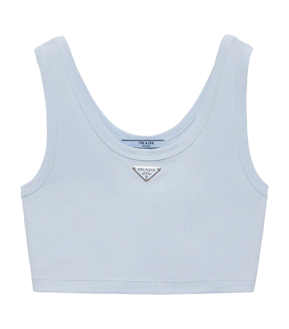 Prada Turquoise Cotton Ribbed Crop Top