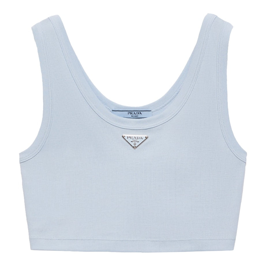 Prada Turquoise Cotton Ribbed Crop Top