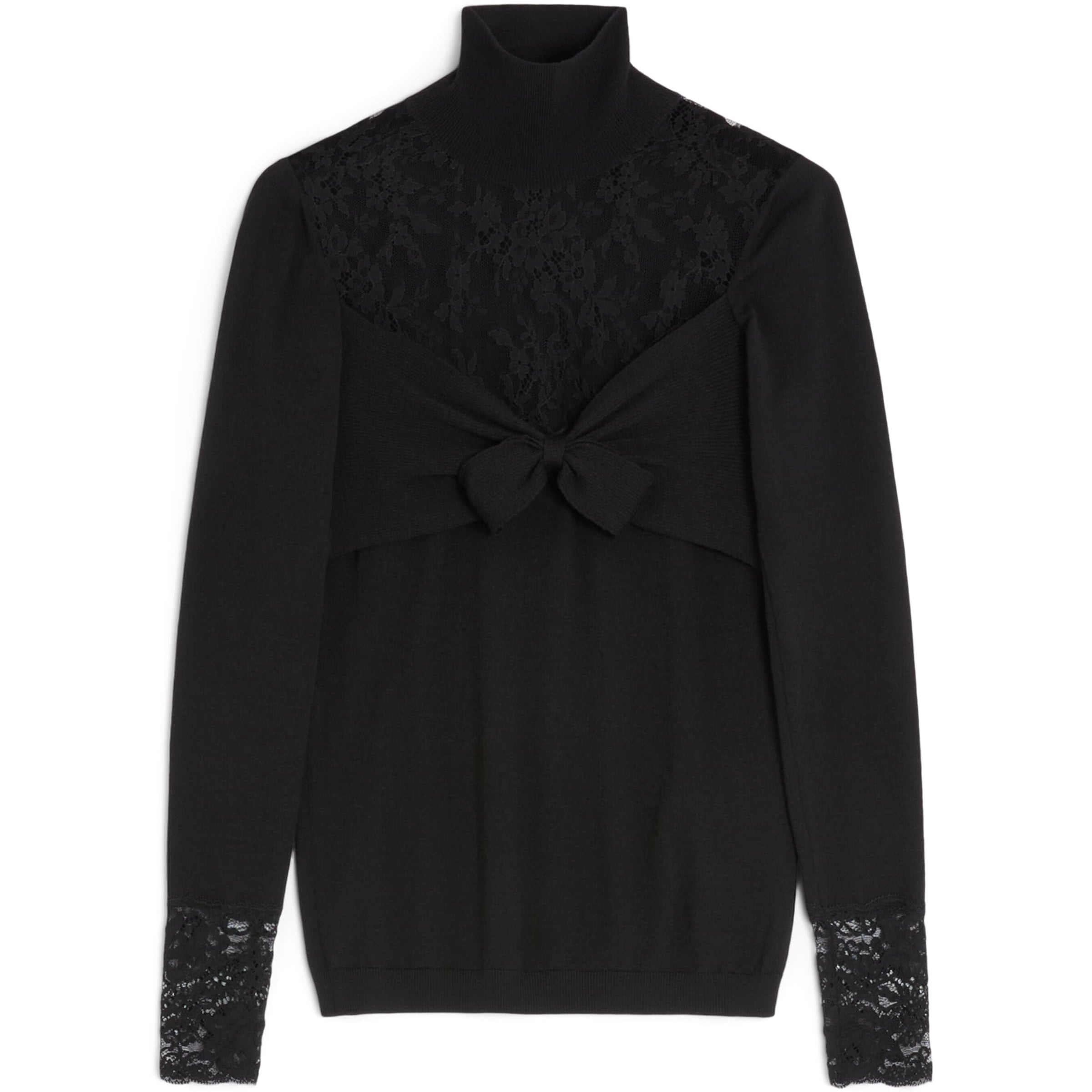Valentino Black Virgin Wool Bow Top