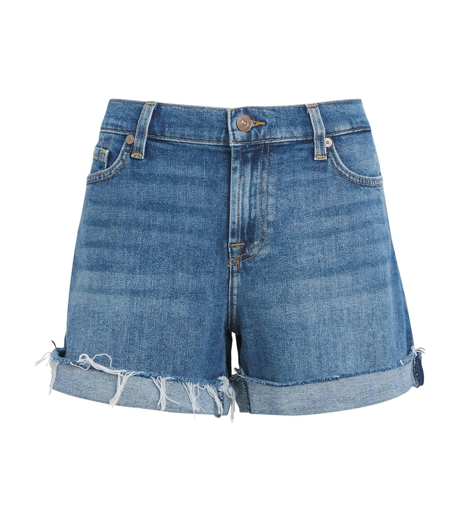 7 For All Mankind Blue Mid Roll Denim Shorts
