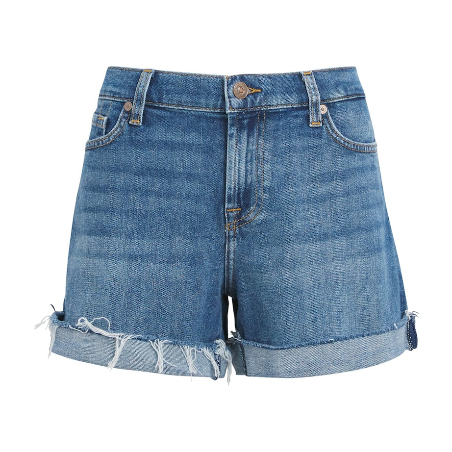 7 For All Mankind Blue Mid Roll Denim Shorts