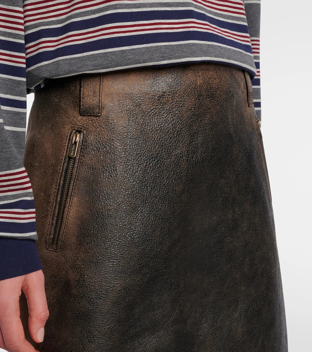 Miu Miu - Suede-trimmed leather midi skirt