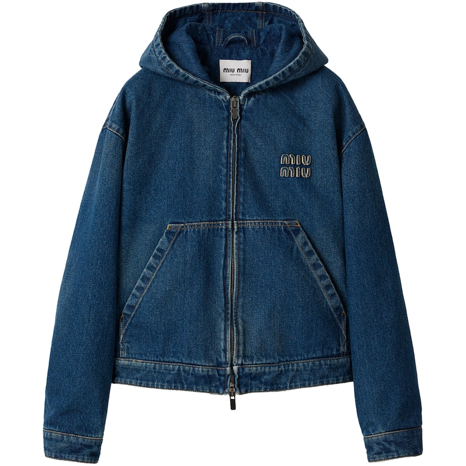Blue Denim Zip-Up Hoodie