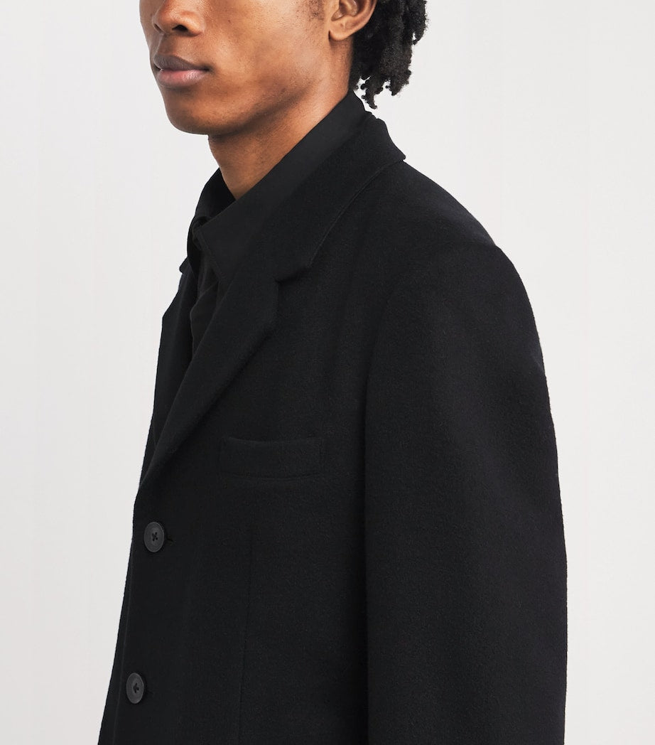 Yohji Yamamoto Black Wool-Cashmere Overcoat