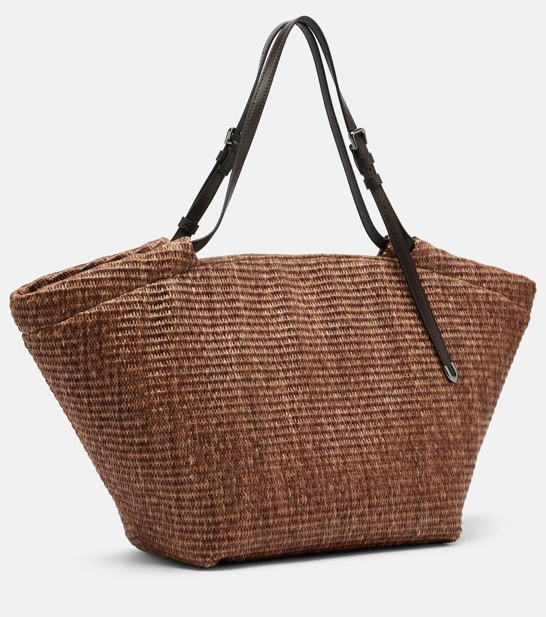 Brunello Cucinelli - Large leather-trimmed raffia-effect tote bag