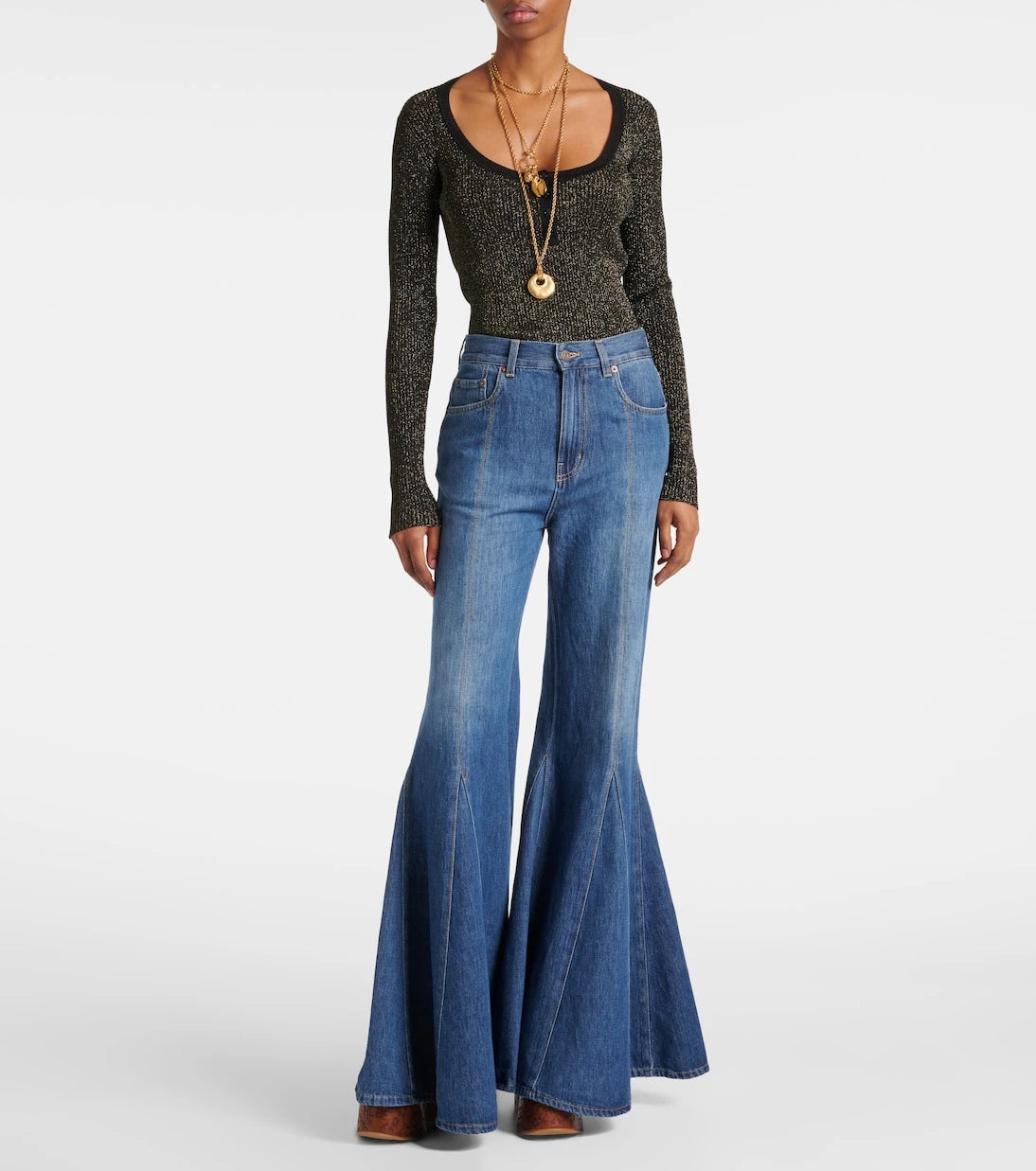 Chloé - Ribbed-knit lurex® Henley shirt