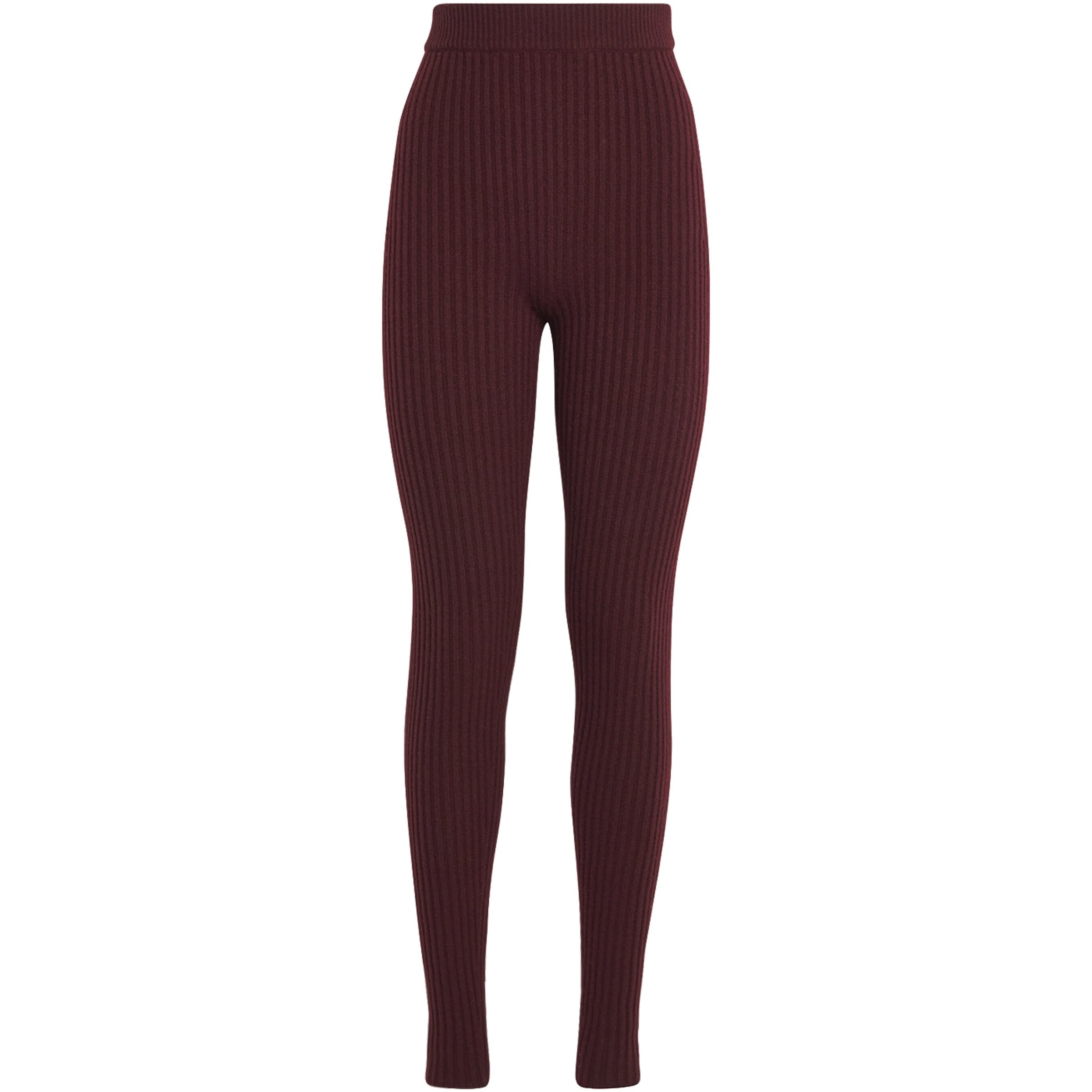 Red Wool-Blend Rib-Knit Leggings