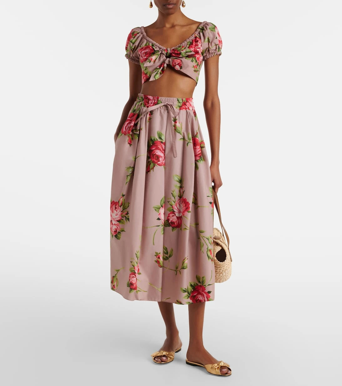 Dolce&Gabbana - Floral pleated cotton midi skirt