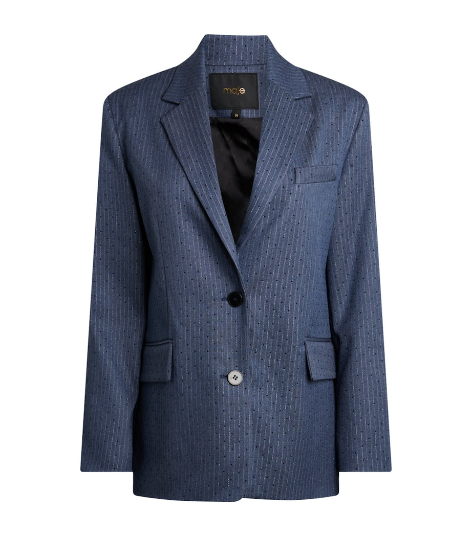 Maje Blue Stripe Rhinestone-Embellished Blazer